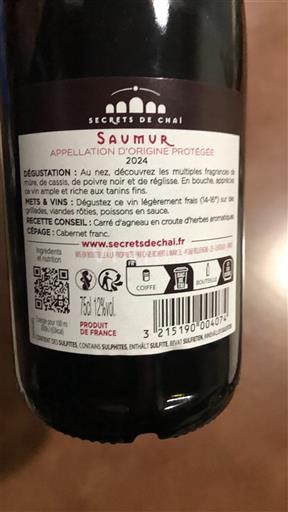 Loire Valley Saumur Secrets de Chai 2024