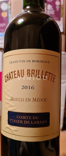 Wines Rouge sec Comte du Perierde Larzan Château Brillette 2016 France Bordeaux Moulis-en-Médoc AOC