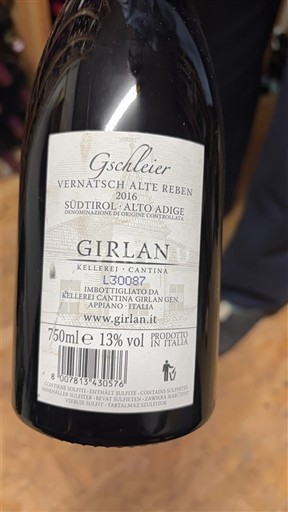 Veneto Valdadige GIRLAN Vernatsch Alte Reben 2016