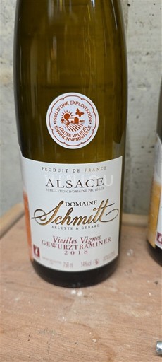Vinos Blanc sec Vieilles Vignes Domaine Schmitt 2018 Francia Alsacia Vin de France