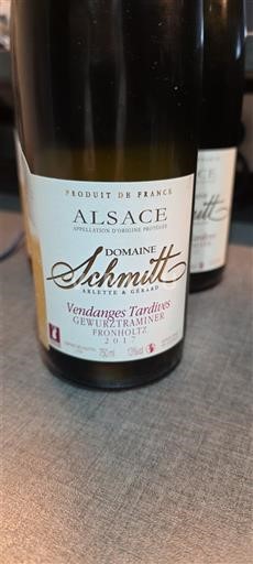 Ельзас Vendanges Tardives Domaine Schmitt Vendanges Tardives Gewurztraminer Froehn 2017