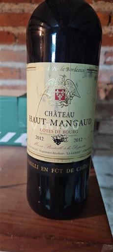 Viinit Rouge sec Château Haut-Mangaud 2012 Ranska Bordeaux Côtes-de-bourg AOC