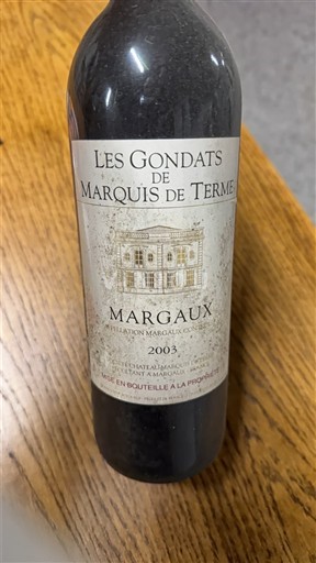Bordeaux Margaux Château Marquis de Terme Les Gondats 2003