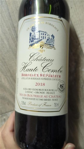 Bordeaux Bordeaux superiore Château Haute Combe 2018