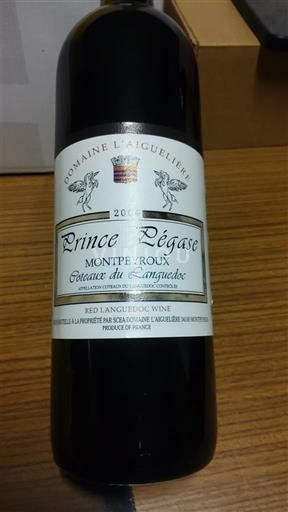 Vin Rouge sec Prince Pégase Domaine L'Aiguelière 2004 France Languedoc AOC