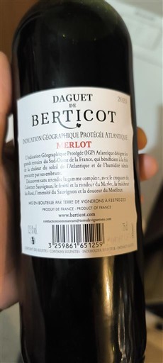 Aquitaine e Charentes Atlântico Berticot Daguet de Berticot Merlot 2023
