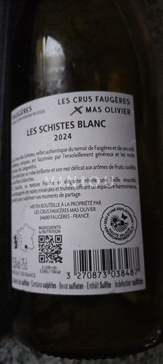 Langvedok Faugères Mas Olivier Les Schistes Blanc 2024