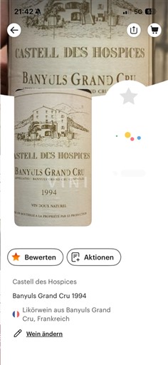 Roussillon Banyuls Grand Cru Castell des Hospices 1994