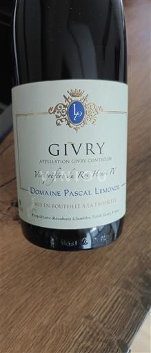 Burgundija Givry Domaine Pascal Lemonde Vie préférée du Roi Henri IV Neleten.