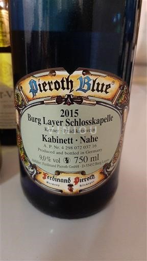 Nahe Pieroth Blue Burg Layer Schlosskapelle Kerner Prädikatswein 2015