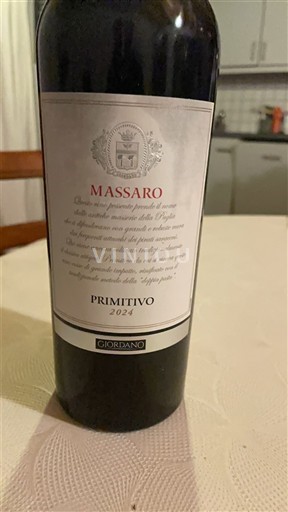 Vin Rouge sec Massaro Giordano 2024 Italie Pouilles Primitivo di Manduria DOC