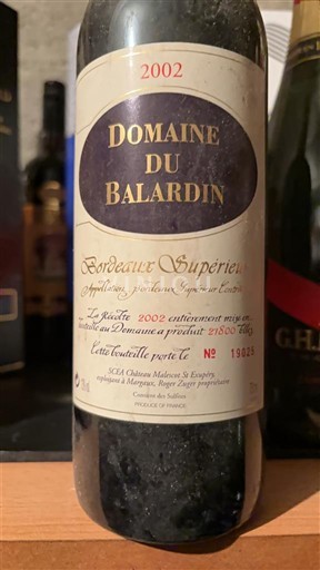 Bordeaux Bordeaux Supérieur Domaine Balardin 2002