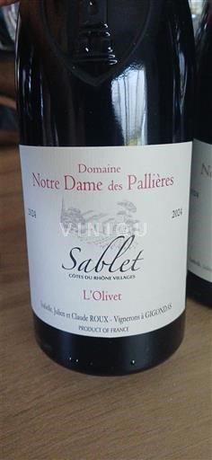 Vin Rouge sec L'Olivet Domaine Notre Dame des Pallières 2021 France Vallée du Rhône AOC