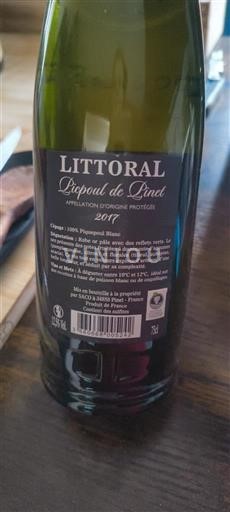 Viner Blanc sec LITTORAL 2017 Frankrike Languedoc Picpoul-de-pinet AOC