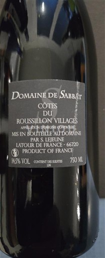 Roussillon Côtes du Roussillon Villages Domaine Sabbat 2017