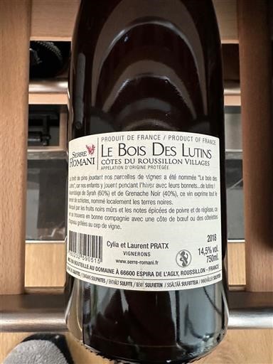 Roussillon Côtes du Roussillon Villages Serre Romani Le Bois des Lutins 2018
