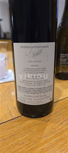 AVA californiane Paso Robles Stephan Vineyards Côte à Côte 2018