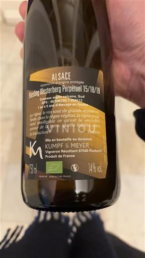 Alsácia Kumpf & Meyer Riesling Westerberg Perpétuel 15/18/19 Não Sazonado