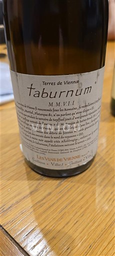 Vin Blanc sec Taburnum Les Vins de Vienne 2007 France Alpes et pays Rhodaniens Collines rhodaniennes IGP