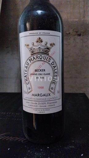 Bordeaux Margaux Grand Cru Château Marquis d'Alesme 1998