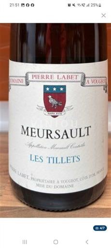 Viinit Blanc sec Les Tillets Pierre Labet 2022 Ranska Burgundi Meursault AOC