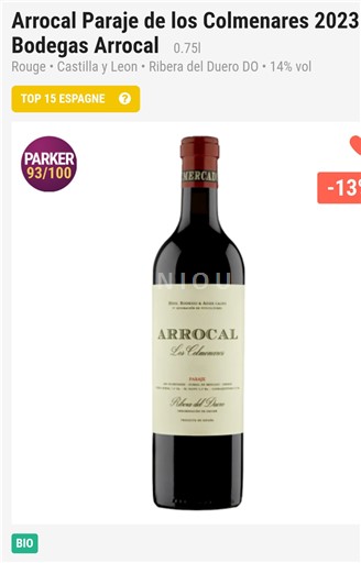 Kastilien och León Ribera del Duero Bodegas Arrocal Paraje de los Colmenares 2023