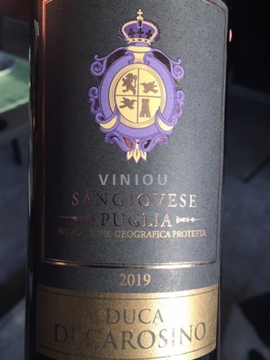 Vini Rouge sec Duca di Carosino 2019 Italia Puglia Primitivo di Manduria DOC