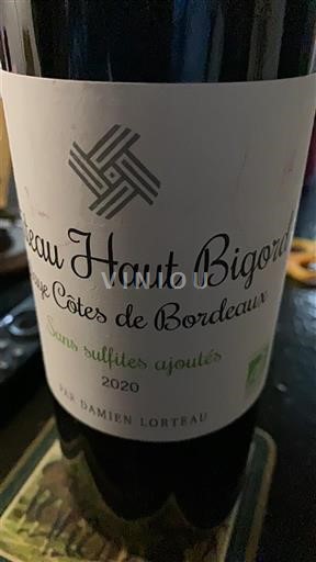 Bordeaux Côtes-de-Bordeaux Château Haut Bigord Sans sulfites ajoutés 2020