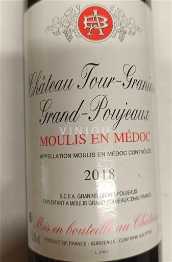 Bordeaux Moulis-en-Médoc Château Tour Granins Grand Poujeaux 2018
