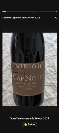 Vin Rouge sec Cap Nord Famille Combier 2022 France Vallée du Rhône Saint-Joseph AOC
