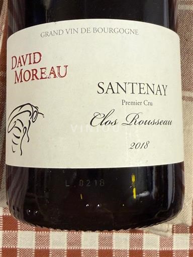Bourgogne Santenay Premier Cru David Moreau Clos Rousseau 2018