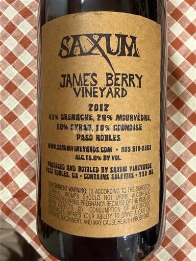 Kalifornialaiset AVA:t Paso Robles Saxum James Berry Vineyard 2012