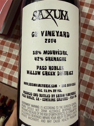 Kalifornialaiset AVA:t Paso Robles Saxum GE Vineyard 2014