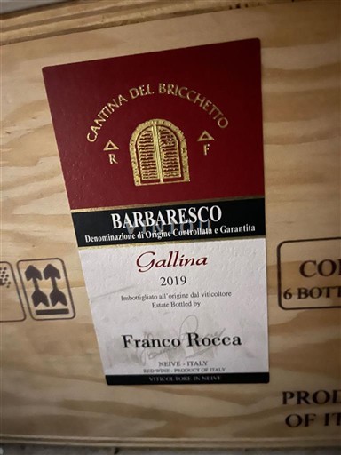 Piedmont Wines Barbaresco Cantina del Bricchetto Gallina 2019