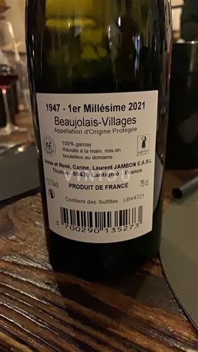 Beaujolais Beaujolais Villages Jambon 1947 - 1er Millésime 2021