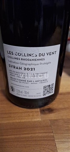 Viner Rouge sec Les Collines du Vent 2021 Frankrike Alperna och Rhône-länderna Rhodendalarna IGP