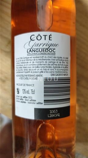 Vinos Rosé sec Côté Garrigue 2023 Francia Languedoc AOC
