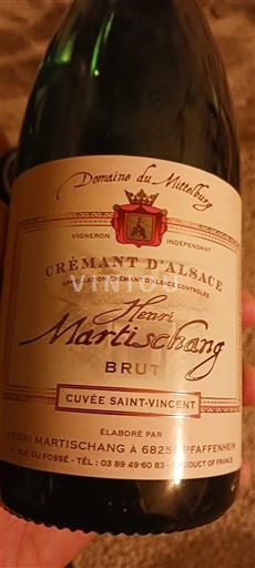 Sparkling Wines Blanc brut Cuvée Saint-Vincent Domaine Mittelberg Non millésimé France Alsace Crémant d'Alsace AOC