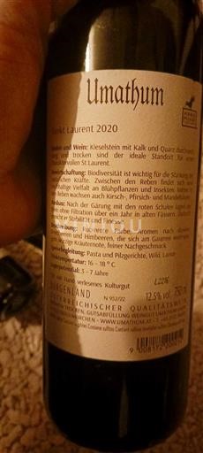 Burgenland No especificado Umathum Sankt Laurent 2020