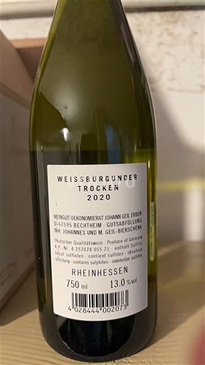 Рейнгау Ökonomierat Johann Geil Erben Weissburgunder Trocken 2020
