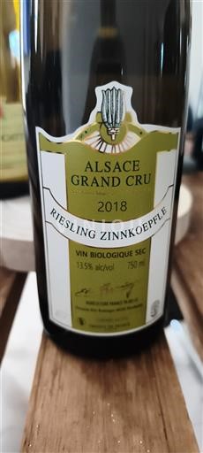 Viner Blanc sec Riesling Zinnkoepflé 2018 Frankrike Alsace Ospecificerad AOC Grand Cru