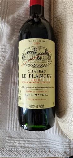 Vina Rouge sec Château Le Plantey 1989 Francija Bordeaux Médoc AOC