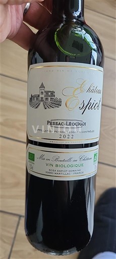 Vine Rouge sec Château Espiet 2022 Frankrig Bordeaux Pessac-Léognan AOC