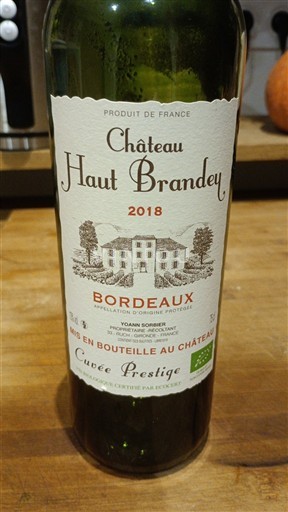 Vini Rouge sec Cuvée Prestige Château Haut Brandey 2018 Francia Bordeaux AOC