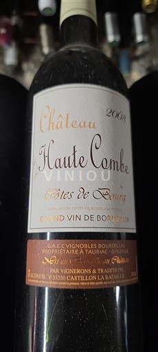 Бордо Кот-де-Бур. Château Haute Combe 2008