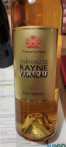 Бордо Сотерн Premier Cru Château Rayne Vigneau 2012