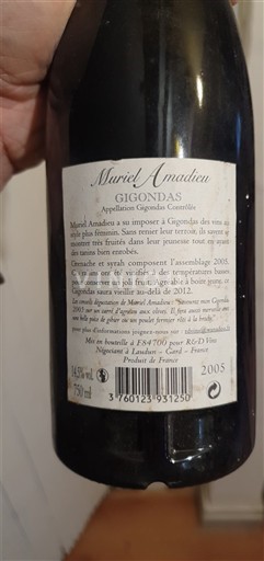 Thung lũng Rhône Gigondas Muriel Amadieu 2005