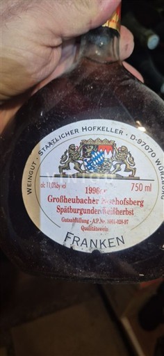 Франкен Франконія Weingut Staatlicher Hofkeller Großheubacher Bischofsberg Spätburgunder Weißherbst 1996