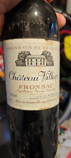 Бордо Фронсак Château Villars 1988