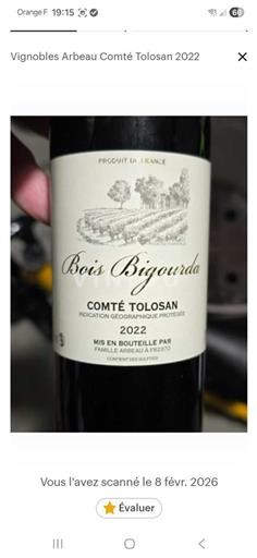 Південний Захід Комте Толозан Vignobles Arbeau Bois Bigourda 2022